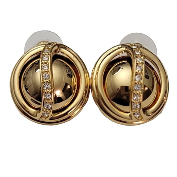 Joan Rivers Gold Tone Pave Cage Post Earrings Signed M1017